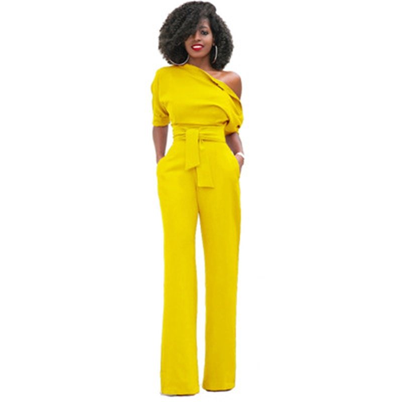 Combinaison femme une épaule jambes larges | avec ceinture à la taille