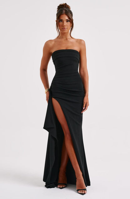 Robe de soirée bustier à fente haute pour femme | Maxi