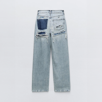Jean baggy taille haute à jambes larges pour femmes | Décontracté