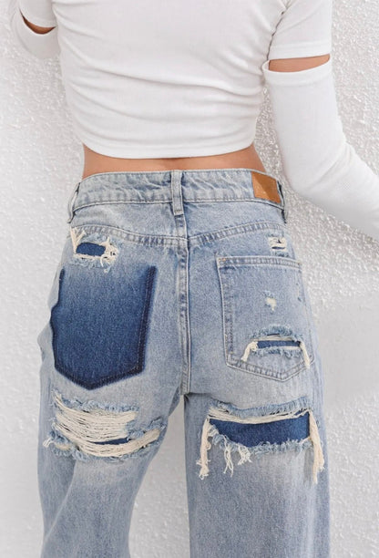 Jean baggy taille haute à jambes larges pour femmes | Décontracté