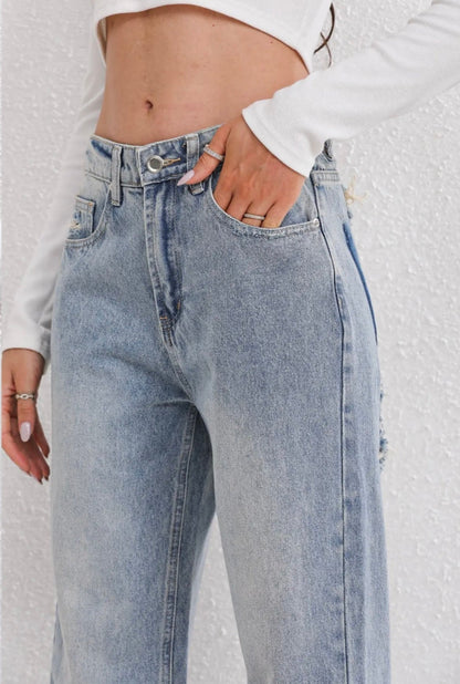 Jean baggy taille haute à jambes larges pour femmes | Décontracté
