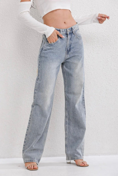 Jean baggy taille haute à jambes larges pour femmes | Décontracté