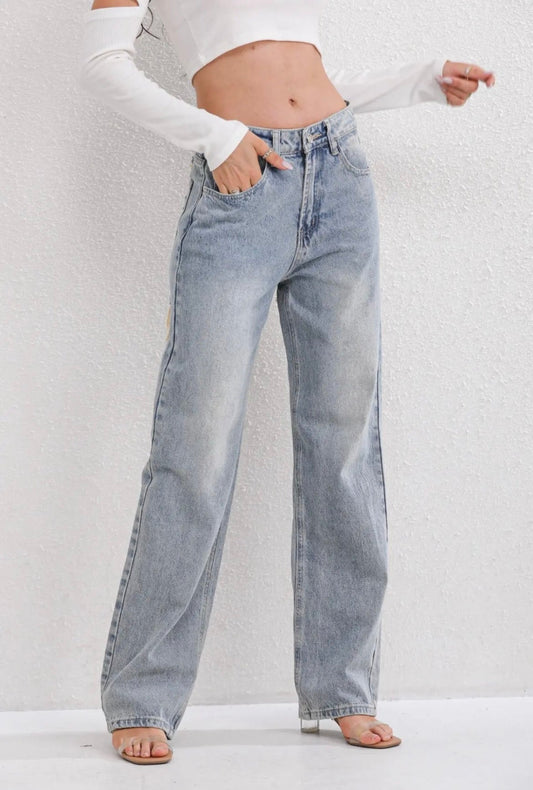Jean baggy taille haute à jambes larges pour femmes | Décontracté